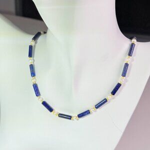 Still Blue – Lapis Lazuli & Pearl Necklace, Artisan Jewelry